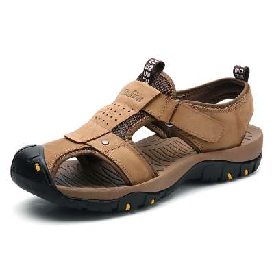 Men Sports Outdoor Sandals Summer  Closed Toe Genuine Leather Cowhide OEM beach Slippers shoes